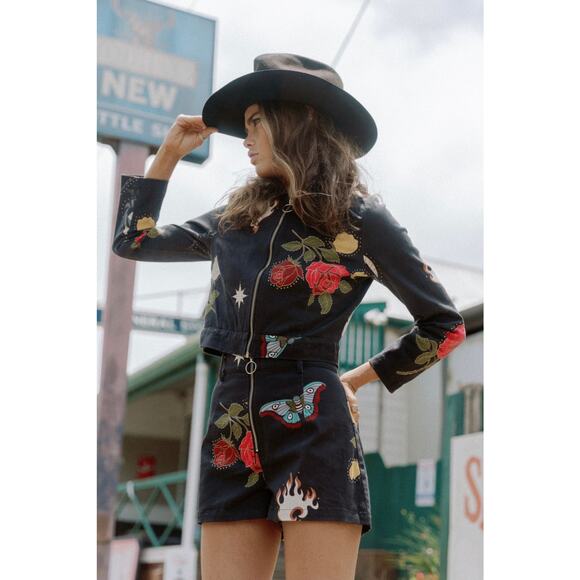 NWT Lenni The Label XENO Floral JACKET BLACK Cropped Size Medium/Size 6 - Picture 3 of 11